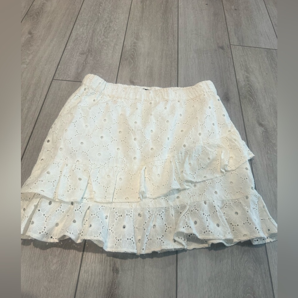 7 For All Mankind White Eyelet Ruffle Mini Skirt